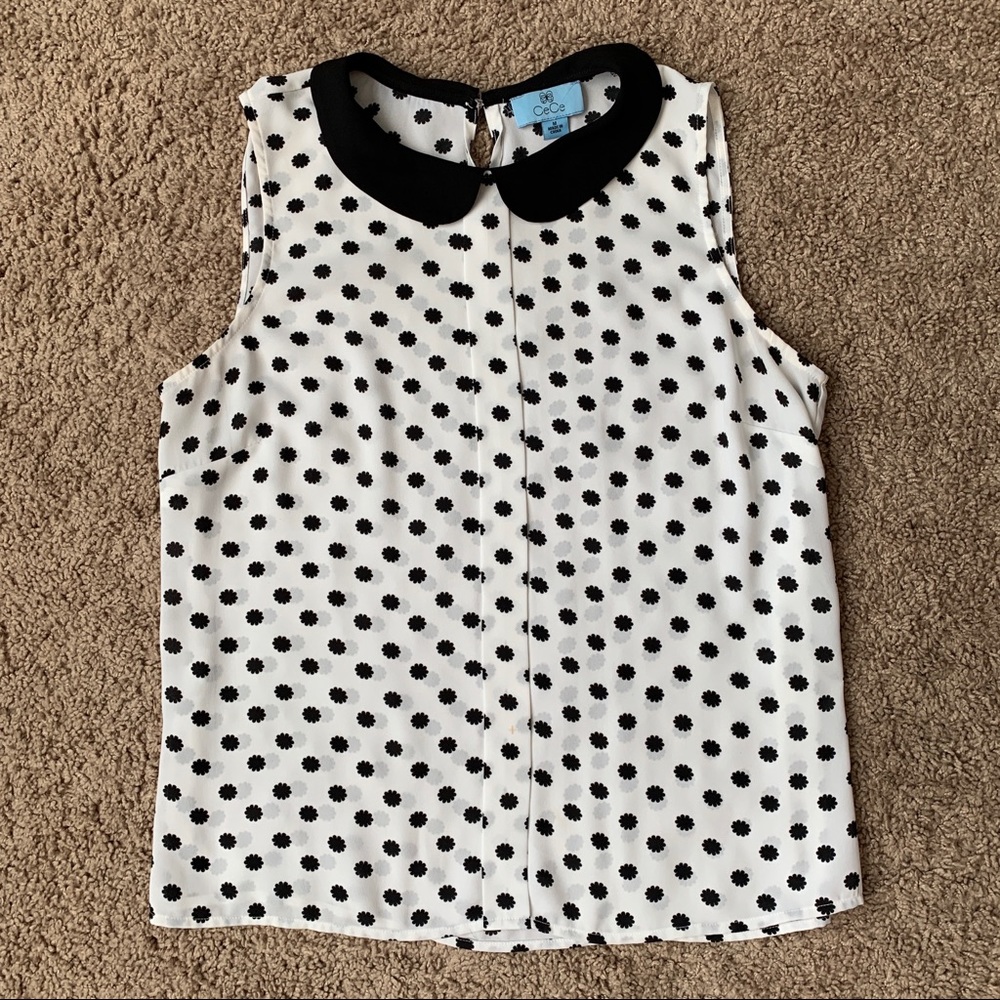 CeCe Printed Sleeveless Collared Shirt